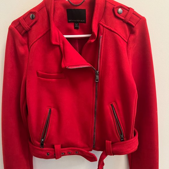 Banana Republic vegan suede red moto jacket - Picture 3 of 8